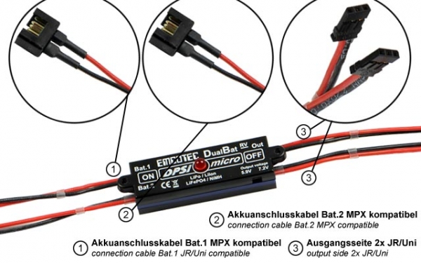 DPSI Micro DualBat 5.9V/7.2V MPX Akkuweiche