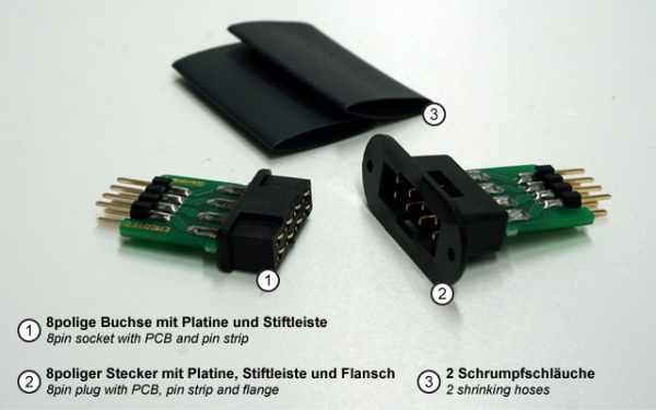 Tragflächensteckverbinder 8polig mit Stiftleiste, Stecker & Buchse